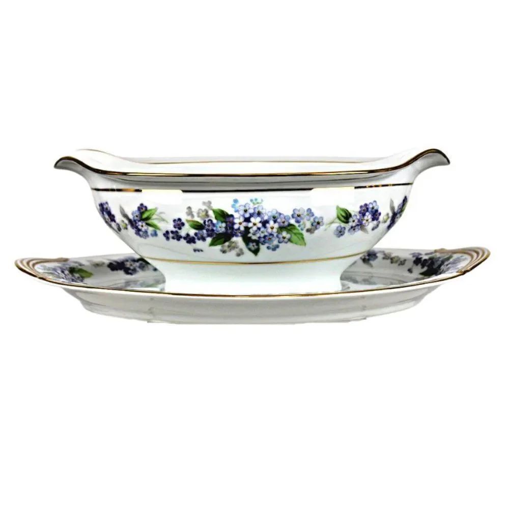 NoritakeâGravy Boat China Attached Plate Vintage Pattern Ramona PurpleâFlower